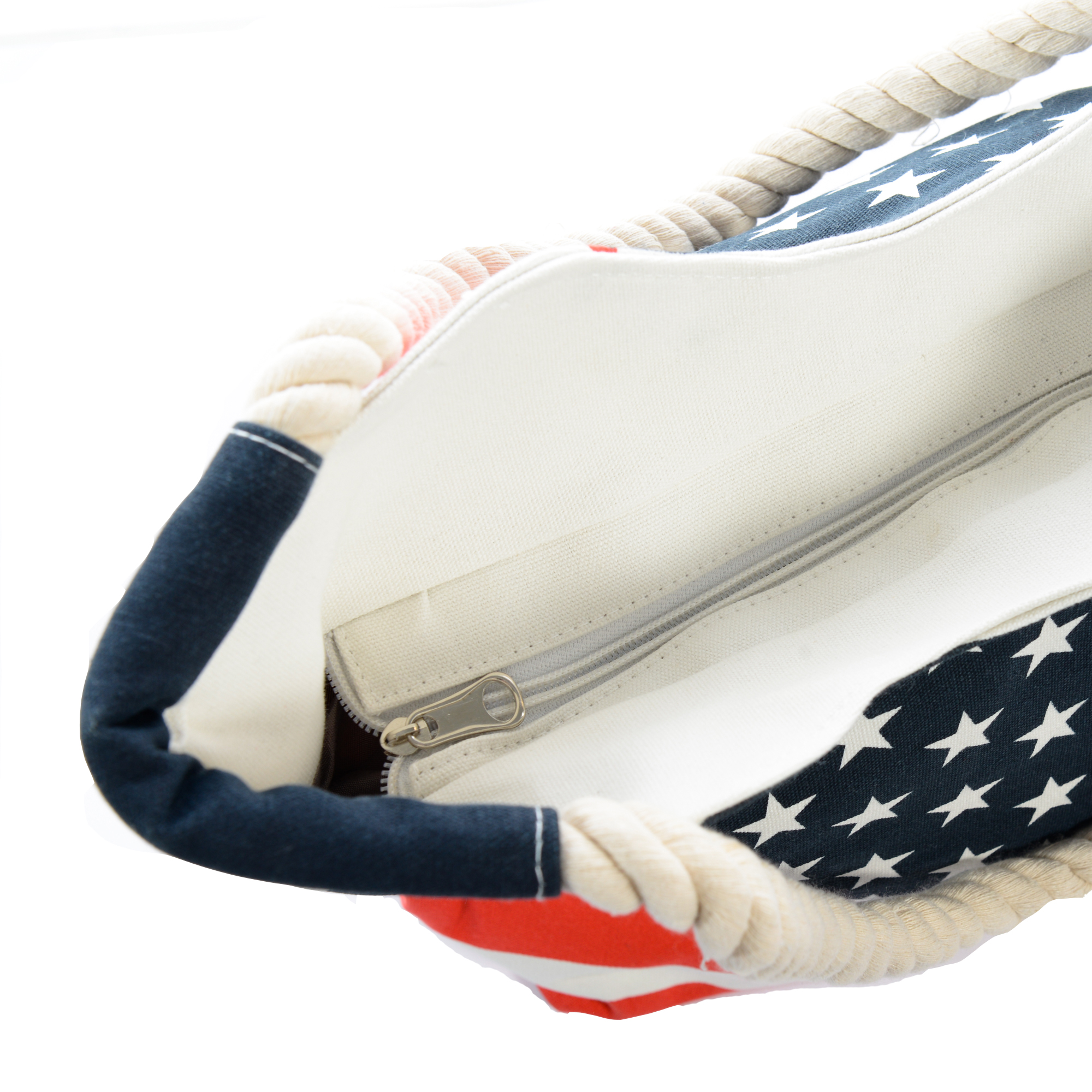 Large USA Flag Canvas Tote Bag with Zipper - Durable Patriotic American Flag Beach Bag for Women, Washable Reusable Grocery Tote for 4th of July, Work, Travel - Image 5