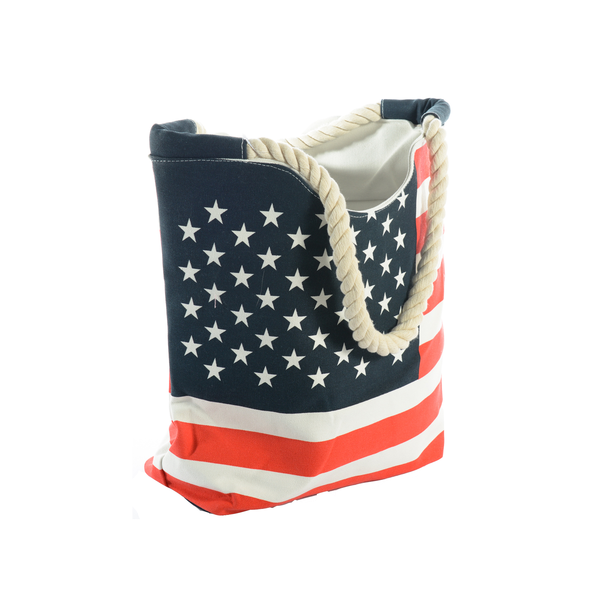 Large USA Flag Canvas Tote Bag with Zipper - Durable Patriotic American Flag Beach Bag for Women, Washable Reusable Grocery Tote for 4th of July, Work, Travel