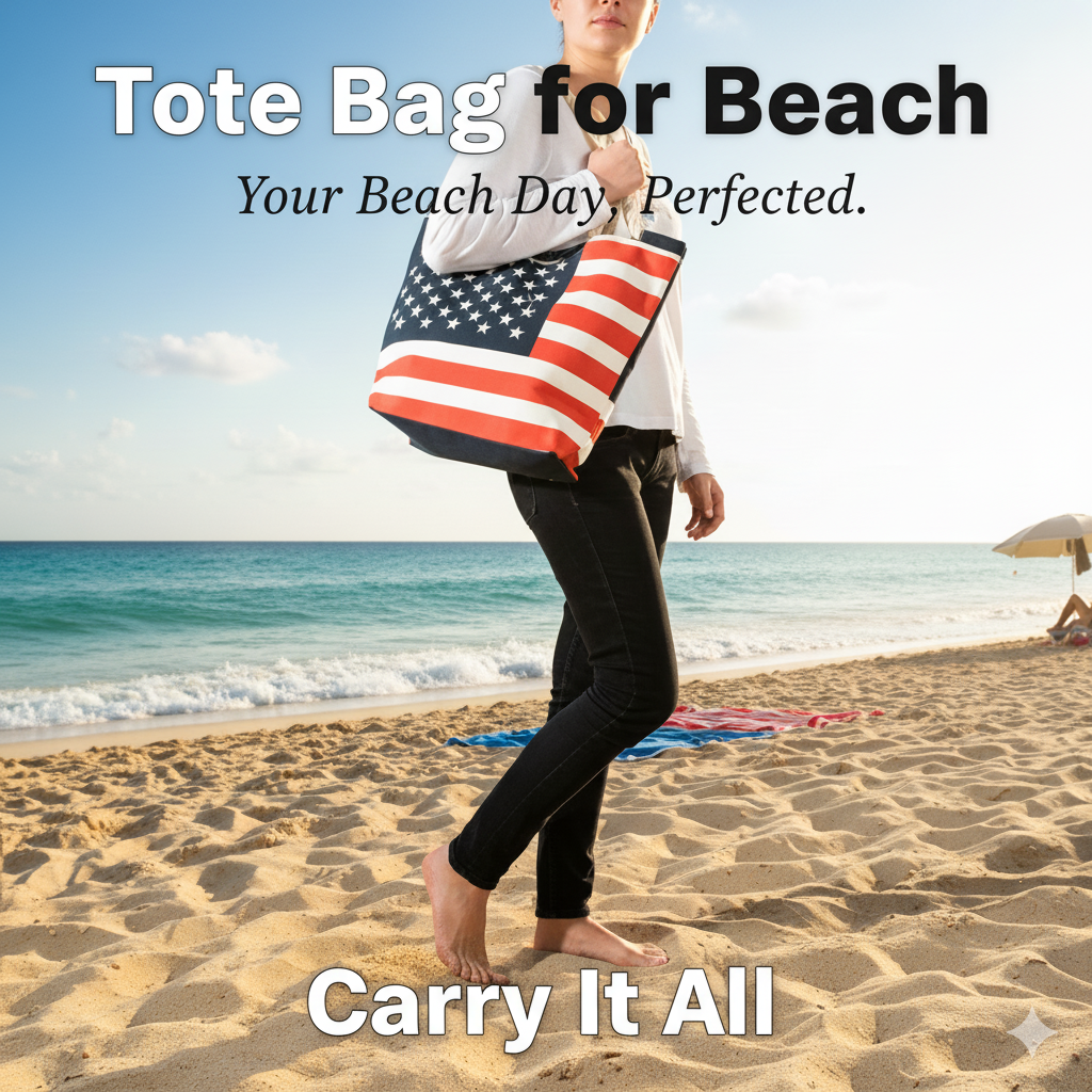 Large USA Flag Canvas Tote Bag with Zipper - Durable Patriotic American Flag Beach Bag for Women, Washable Reusable Grocery Tote for 4th of July, Work, Travel - Image 3
