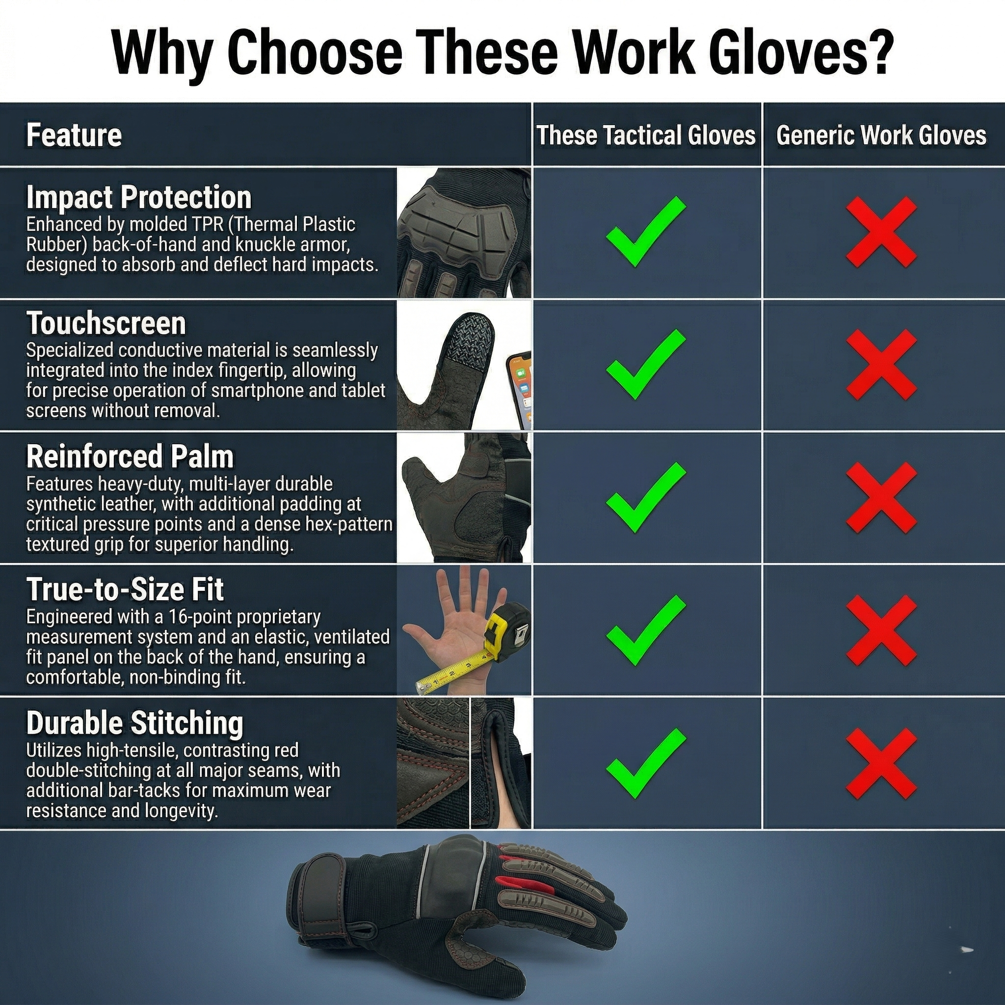 NL HOME SP1149R Men's Gardening & Yard Work Gloves - Lightweight, Breathable Synthetic Leather with Padded Palm, High-Dexterity Touchscreen Utility Gloves for DIY Projects & Landscaping (Adjustable Velcro - Image 7