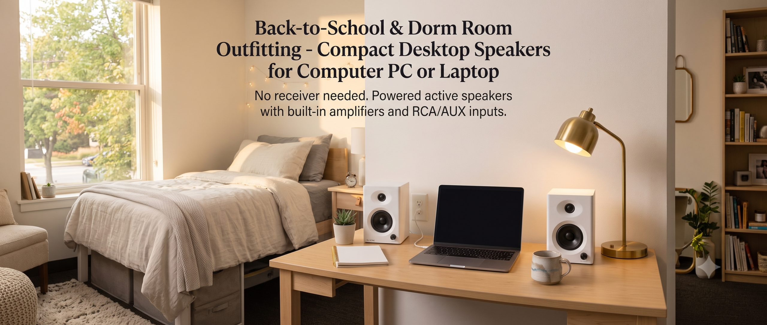 back to school and dorm room compact design rca input speakers for music and gaming
