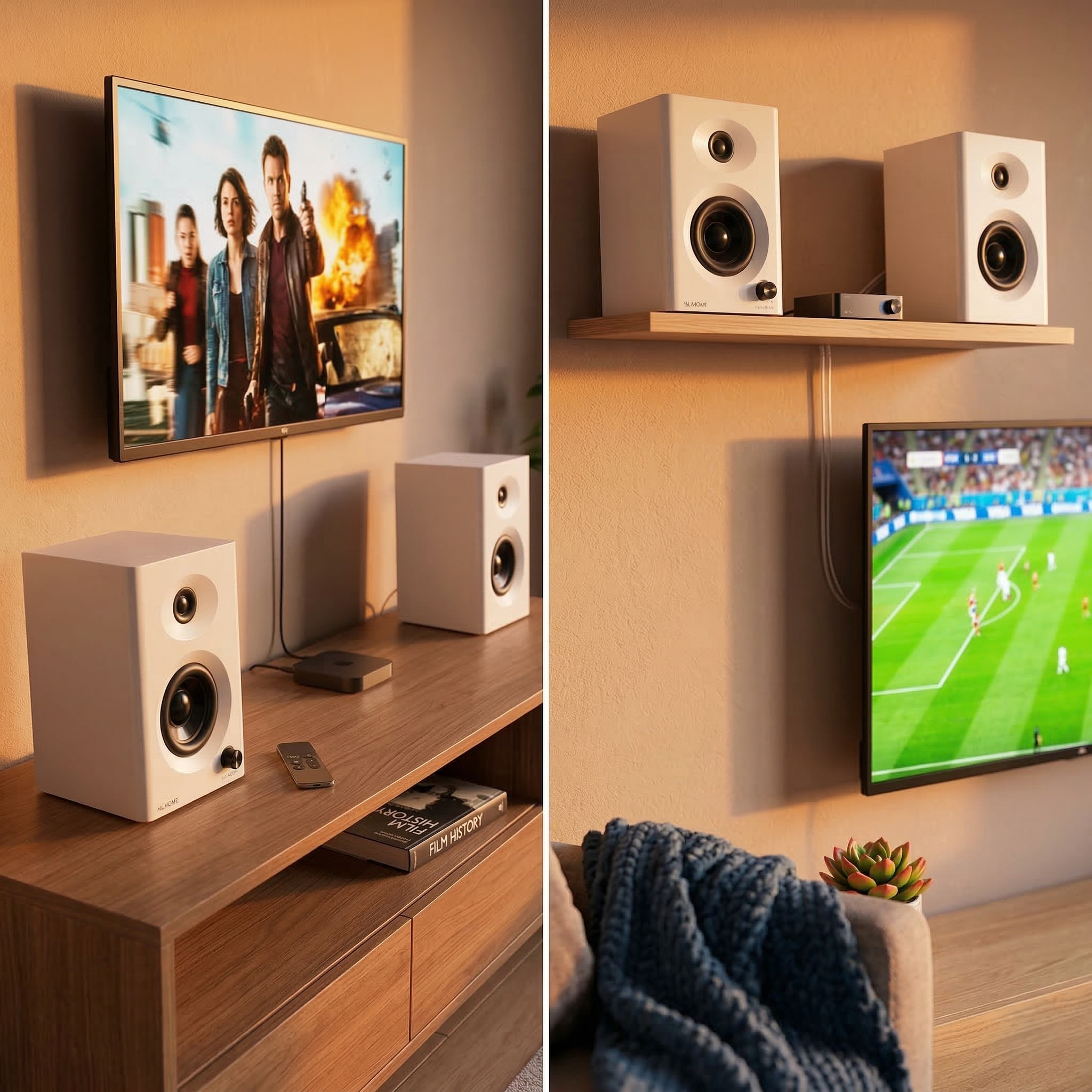 NL HOME 3" Active Bluetooth 5.3 Gaming Speakers - MDF Wooden Enclosure White Minimalist Desktop Speakers w/ RCA Input, for Computer PC & Turntable - Image 7