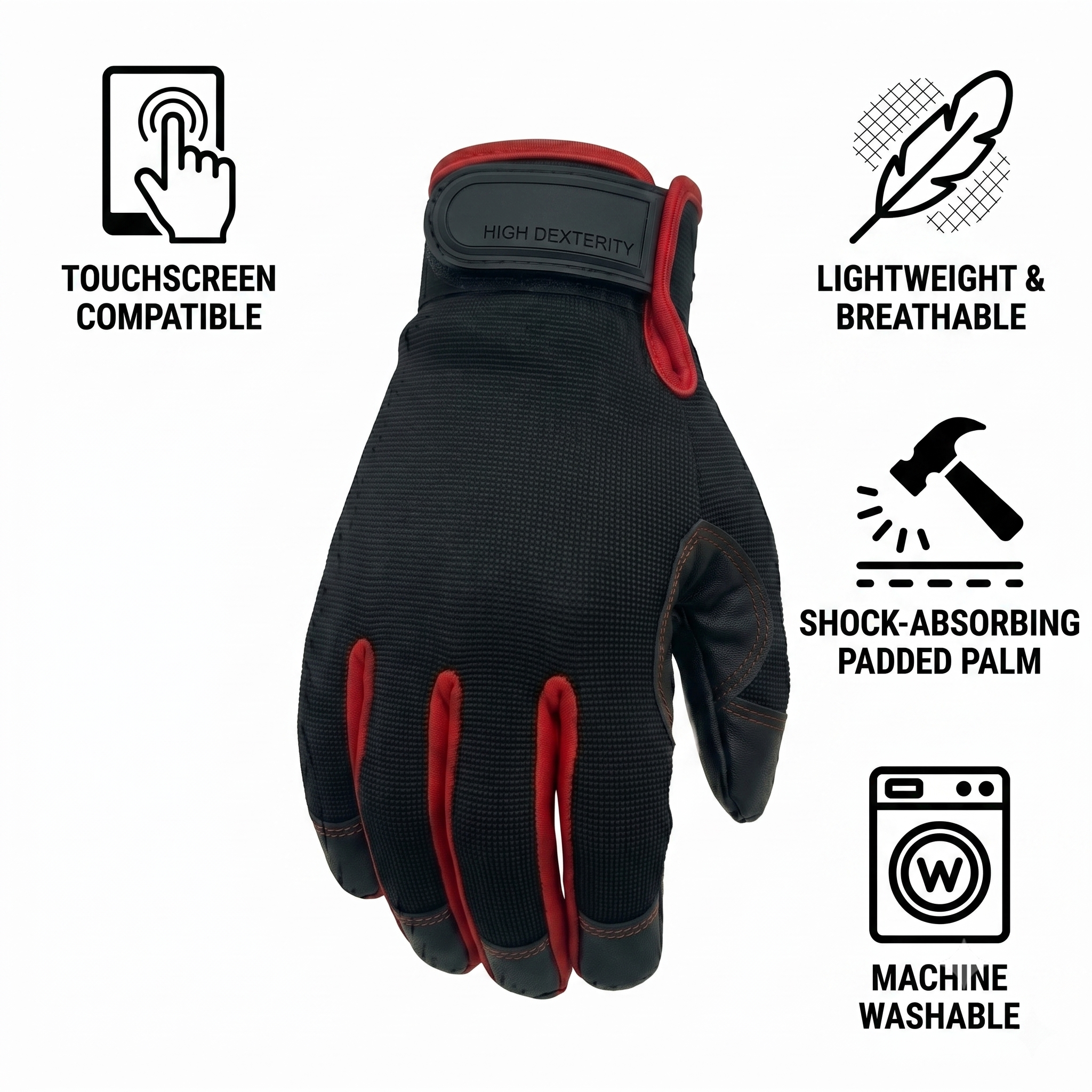 NL HOME SP1135 Mechanic Gloves for Men - Heavy Duty Impact Resistant Work Gloves with 1/4" TPR Knuckle Armor, SBR Padded Anti-Vibration Palm, 3-Finger Touchscreen, Durable Synthetic Leather for Automotive Repair, DIY & Power Tools - Image 2