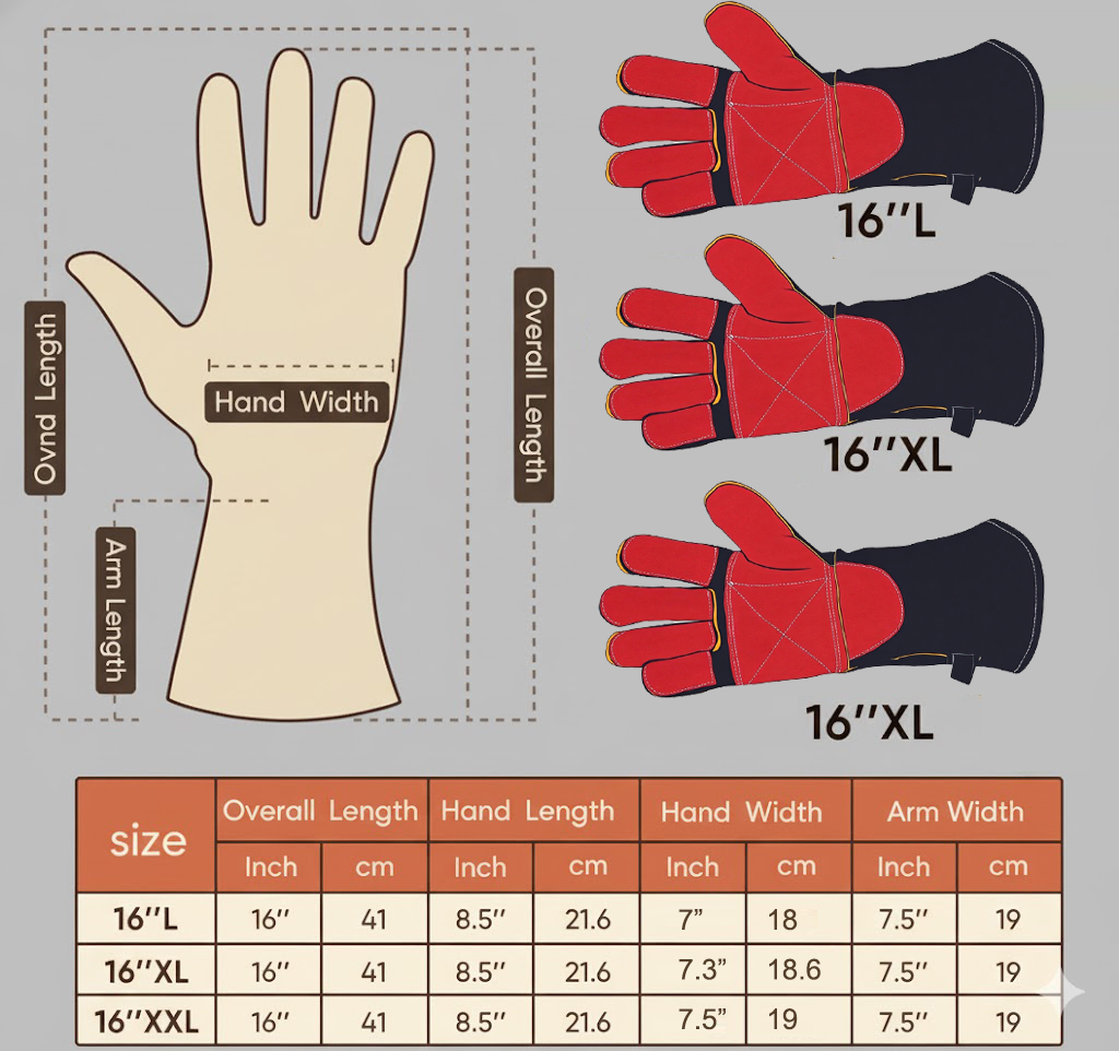 NL HOME 932°F Fireproof Gloves & Fire Resistant Gloves, 16-Inch Premium Leather Welding Gloves for TIG/MIG, Forge, Wood Stove & BBQ - Image 7
