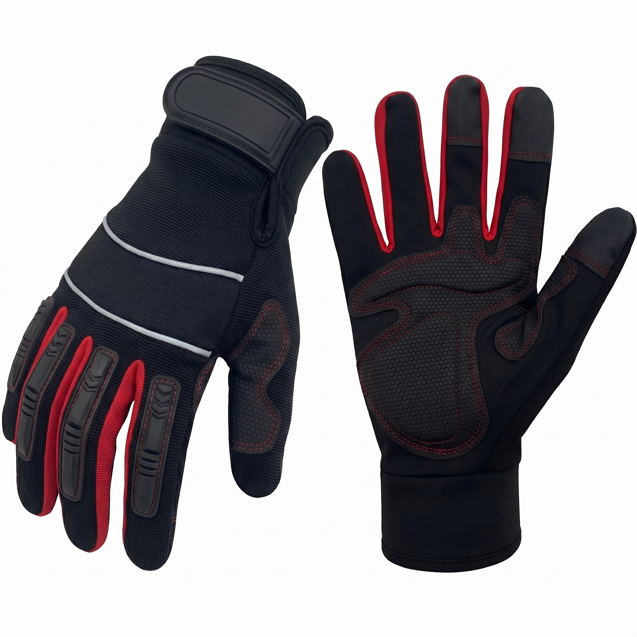 NL HOME SP1135 Mechanic Gloves for Men - Heavy Duty Impact Resistant Work Gloves with 1/4" TPR Knuckle Armor, SBR Padded Anti-Vibration Palm, 3-Finger Touchscreen, Durable Synthetic Leather for Automotive Repair, DIY & Power Tools