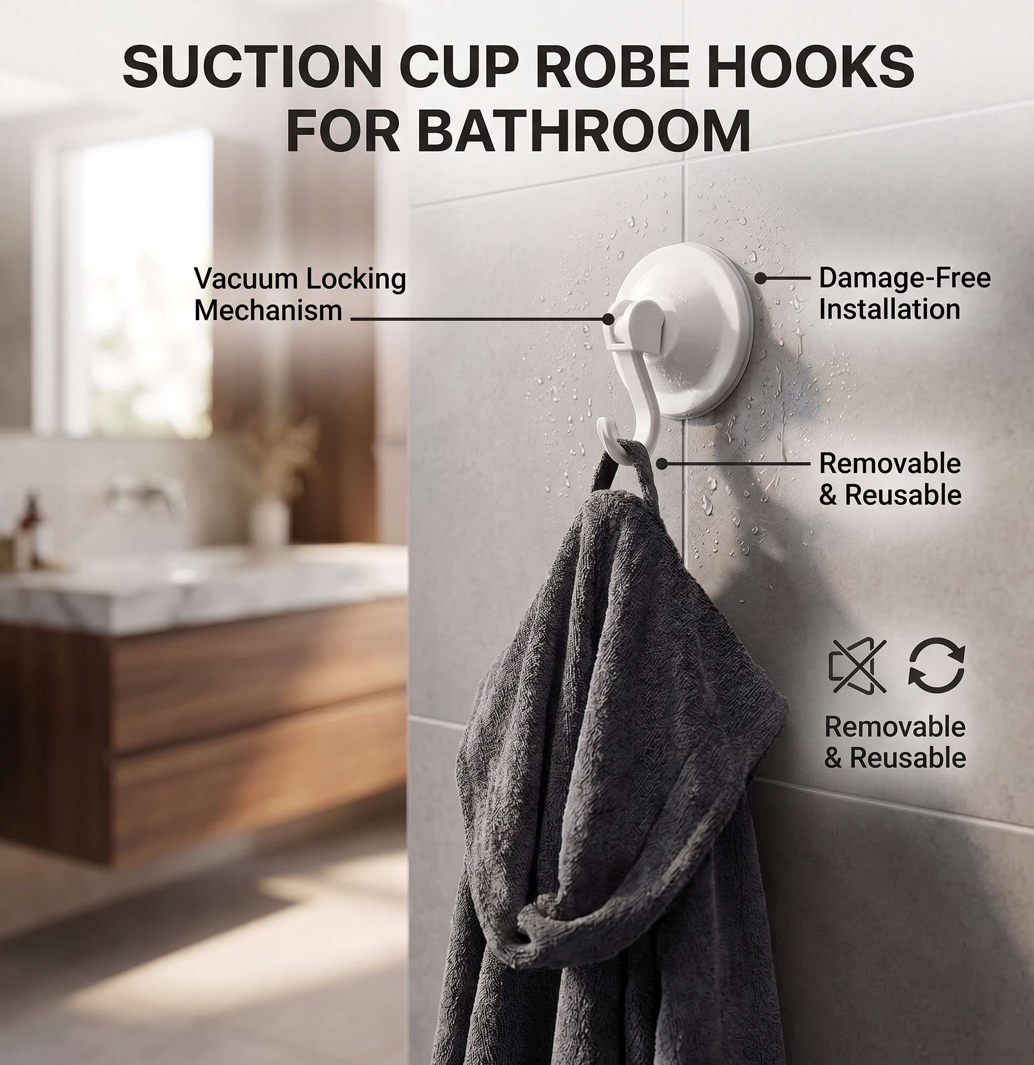 Heavy Duty Suction Cup Hooks, Powerful Vacuum Wreath Hangers For Glass Door, Window, RV, Outdoor, Bathroom Shower & Kitchen, White - Image 7