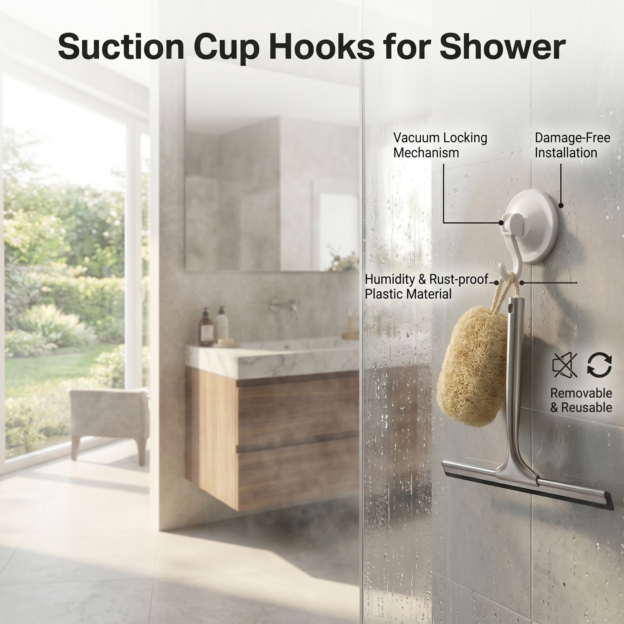 Heavy Duty Suction Cup Hooks, Powerful Vacuum Wreath Hangers For Glass Door, Window, RV, Outdoor, Bathroom Shower & Kitchen, White - Image 8