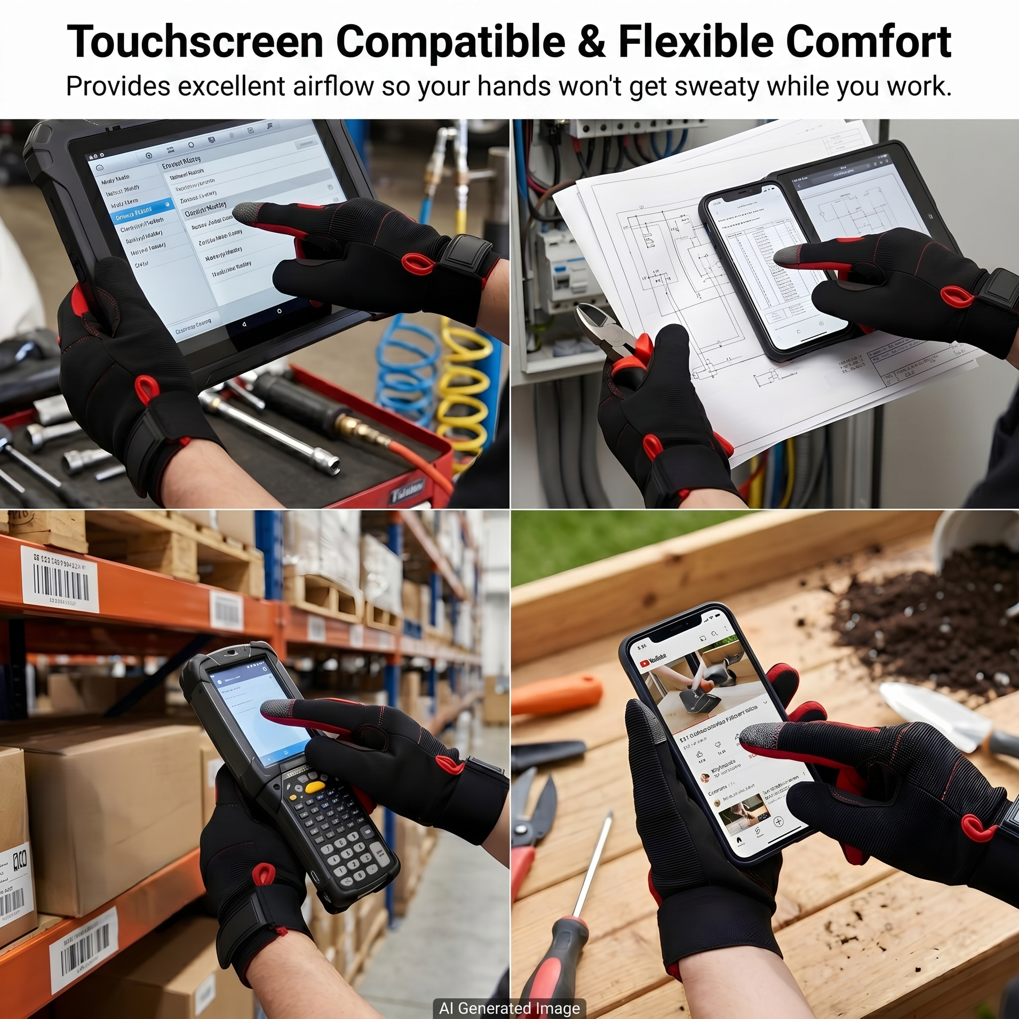 NL HOME SP1135 Mechanic Gloves for Men - Heavy Duty Impact Resistant Work Gloves with 1/4" TPR Knuckle Armor, SBR Padded Anti-Vibration Palm, 3-Finger Touchscreen, Durable Synthetic Leather for Automotive Repair, DIY & Power Tools - Image 4