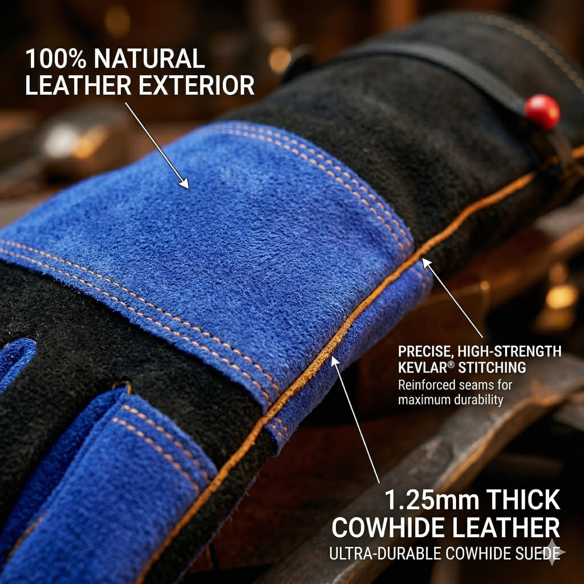 NL HOME 932°F Fireproof Gloves & Fire Resistant Gloves, 16-Inch Premium Leather Welding Gloves for TIG/MIG, Forge, Wood Stove & BBQ - Image 5