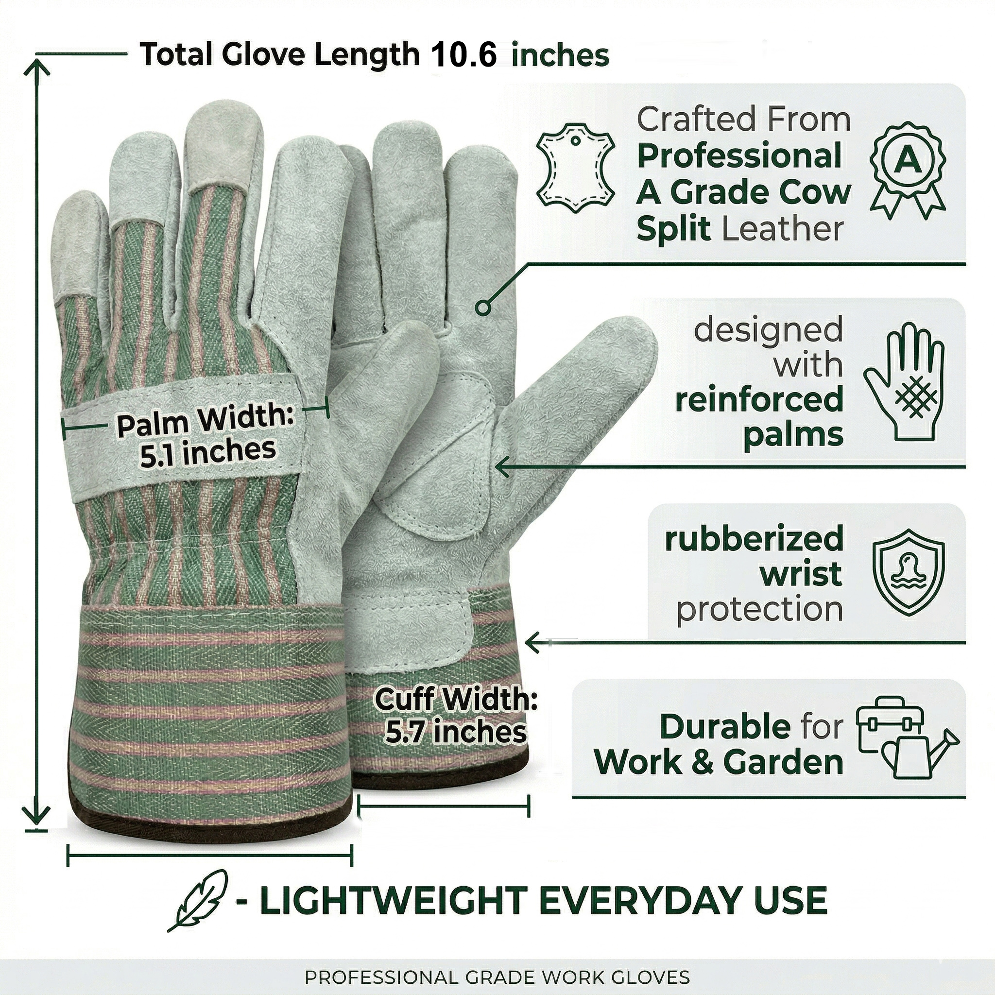 NL HOME Heavy Duty Leather Garden Gloves for Men & Women | Thorn Proof Multi Purpose Work Gloves w/ Soft Lining, Puncture Resistant Cow Split Leather Mechanic Gloves, Reinforced Palm & Rubberized Safety Cuff, Size L - Image 3